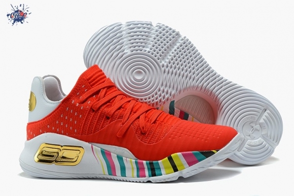 Meilleures Under Armour Curry 4 Low Rouge Blanc Multicolore